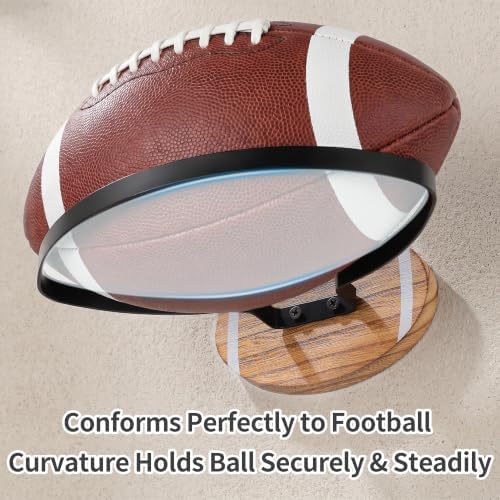 2 Pack Football Wall Mount Display Rack with Wooden Base - Image 2