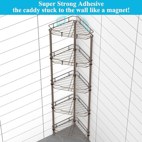 HuggieGems Metal Floor Standing Corner Shower Caddy, Bronze, 5 Tier - Image 2