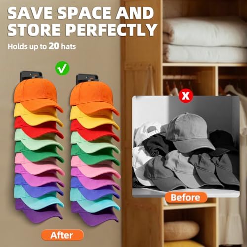 2 Pack Wall Mounted Hat Rack, Hat Organizer for Baseball Caps, Colorful - Image 5