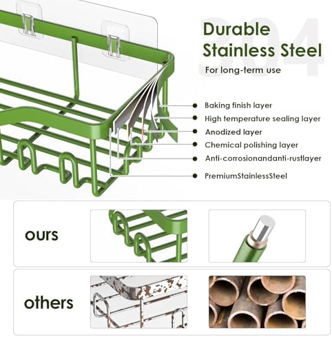 NESOMI Shower Caddy Adhesive Shower Organizer 8-Pack, Rustproof Stainless Steel Bathroom Shelves, Large Capacity No-Drill Rack Storage Accessories with Soap Dish Toothbrush Holder Hooks - Image 3