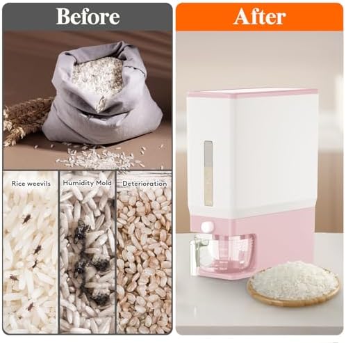 Lifewit Rice Dispenser 25 Lbs, Airtight Storage with Measuring Cup, Pink - Image 5