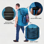 Laundry Bag with Shoulder Straps and Mesh Pocket Laundry Backpack Large Portable Laundry Hamper for College Laundromat Apartment (Light Blue) - Image 3