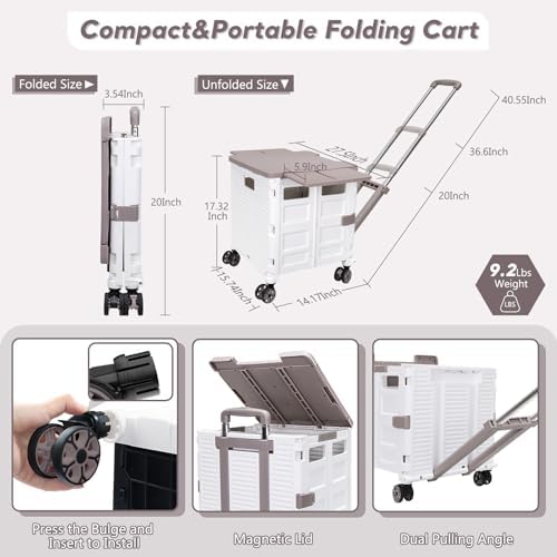 FELICON SELORSS Folding Utility Cart Portable Rolling Crate Handcart-White - Image 6