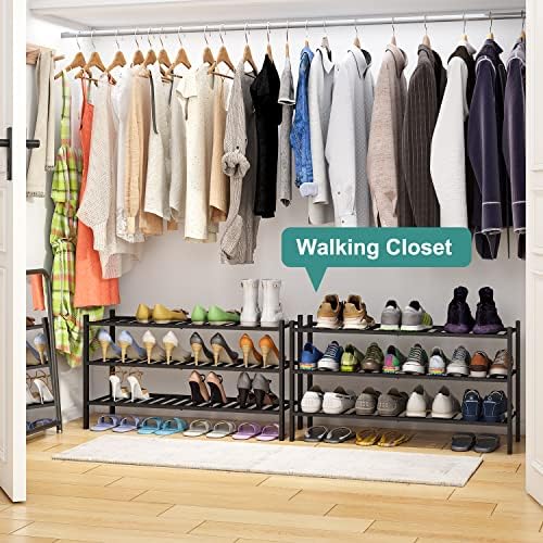 viewcare 3-Tier Long Black Shoe Rack, Bamboo Wood Shoe Rack for Closet, Entryway & Hallway, Stackable | Functional | Sturdy - Image 2