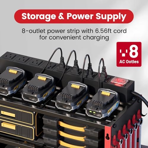 53" Power Tool Organizer Wall Mount with Power Strip, 4 Layers - Image 2
