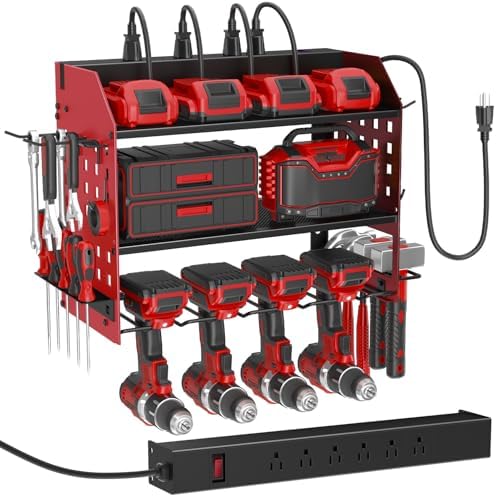 SUNALLY Power Tool Organizer Wall Mount with Charging Station,3 Layer, Red by SUNALLY