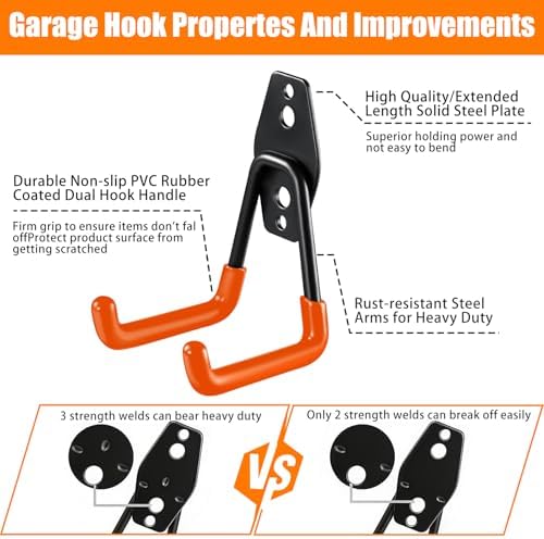 KOFANI Heavy Duty Wall Mount Steel 12 Pack Orange Garage Storage Hooks - Image 3