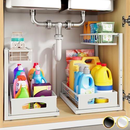 Under Sink Organizer, 2-Pack L-Shaped Metal Pull-Out Drawers for Kitchen by Fabutier
