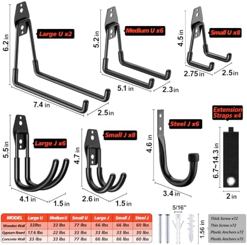 MKRUI 40-Pack Garage Hooks for Storage & Hanging Items, Save Space - Image 2