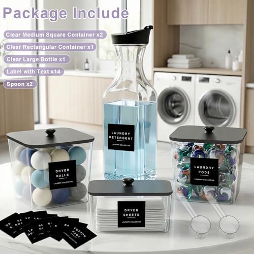 POLRAI Laundry Pod Containers and Dryer Sheet Holder and Laundry Detergent Dispenser Clear Laundry Room Organization and Storage with Wooden Lids Labels and spoon （2+1+1 Pack） - Image 2