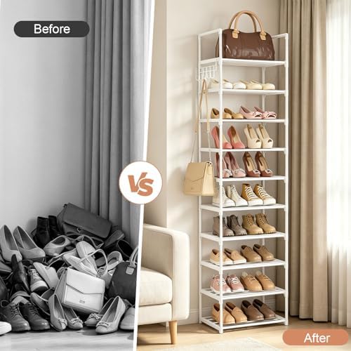 Metal Shoe Rack Organizer 10 Tiers, 20-24 Pairs Narrow Tall Shoe Racks for Closets Entryway - Vertical Boots Organizer Storage - Sturdy Shoe Shelf Cabinet White - Image 7