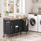 HOOBRO Laundry Sorter 4 Sections, Laundry Hamper with Wheels, 4 × 10.5 Gal (39.8L), Rolling Laundry Basket, Pull-Out and Removable Oxford Fabric Bags, Greige and Black BG04XY01 - Image 2