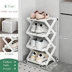 Vertical Small Shoe Rack White, 4 Tier Portable Folding Shoe Storage Rack, Without Installation Free Standing Shoe Rack for Corridors, Bedrooms Living Room Corner and Small Spaces - Image 2