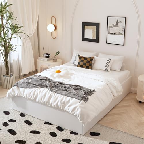 Maenizi Cal King Bed Frame with White Fabric Cover, 14 Inch Heavy Duty Metal Platform Support Up to 3000 lbs with Steel Slats, No Box Spring Needed, Easy Assembly, Noise Free, Black - Image 3
