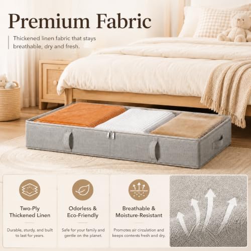 Side-Supported Under Bed Storage Containers, 6 Inch 60L Clothes Storage Bin | Underbed Storage Bin with Sturdy Handles and Sidewalls, Closet Organizer for Clothes, Blankets, Seasonal Items, Gray, 2 Pack - Image 5