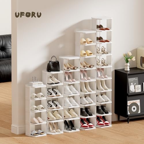 UFORU 5-Tier Small Vertical Shoe Rack,Plastic Shoe Organizer,Narrow Spaces - Image 2