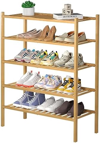 ROMGUAR CRAFT 5 Tier Bamboo Shoe Rack for Closet Free Standing Wood Shoe Shelf for Entryway Small Space Stackable 27"x11"x33" (Natural) by ROMGUAR+CRAFT
