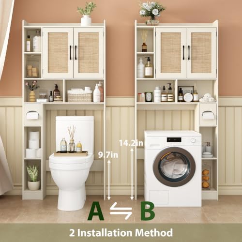 RUSTOWN Rattan Over The Toilet Storage Cabinet, Bathroom Storage Cabinet - Image 4