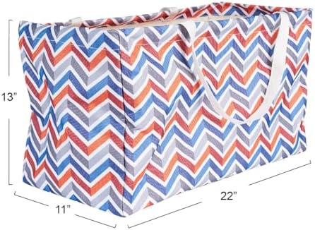 Household Essentials Canvas Utility Tote with Handles, Rectangular Krush Container Tote, Water-Resistant Vinyl Lining, Large Capacity, Durable and Versatile, Chevron Pattern - Image 3