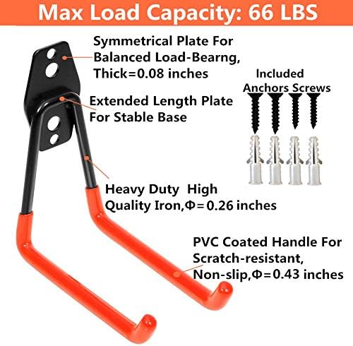 Storage Double Hooks Garage Space Saver Organizer Utility Hanger,Rack Extended Wall Mount Tool Heavy Duty Steel Holder with Anti-Slip Coating (4 Pack Orange 5.1" Medium Hook) - Image 6