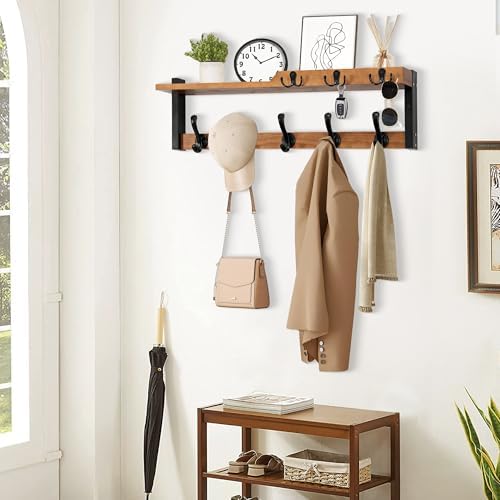 dreampossible 4 in 1 Coat Rack Wall Mount with Shelf, Coat Hooks 25.2" Entryway Coat Hanger with Key Hooks and Mail Holder, Wall Hooks with Shelf, Hat Rack for Wall Key Holder Mail Organizer - Image 4