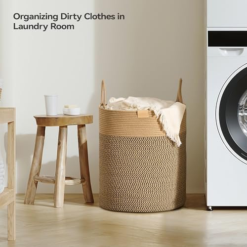 Nunsino Laundry Hamper 62L,Large Laundry Basket for Clothes,Decorative Storage Basket for Blankets,Cotton Rope Woven basket for bedroom,Dark Brown - Image 3