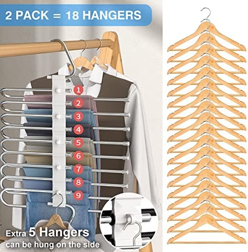 9 Layers Pants Hangers Space Saving Non-Slip Closet Organizer 4 Pack | Metal Space Saving Hangers Multi-Layer Multifunctional Rack Closet Organizers Storage for Skirts Jeans Trousers(Antiquewhite) - Image 3