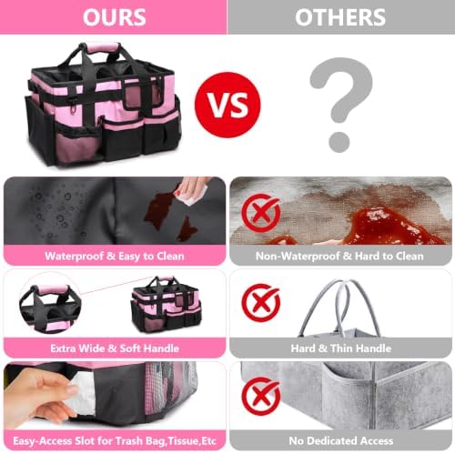 Large Wearable Cleaning Caddy Bag, Pink Tool Bag with Adjustable Shoulder Straps & Divider, 14 inch Cleaning Supplies Organizer for Housekeepers & Cleaners - Image 2