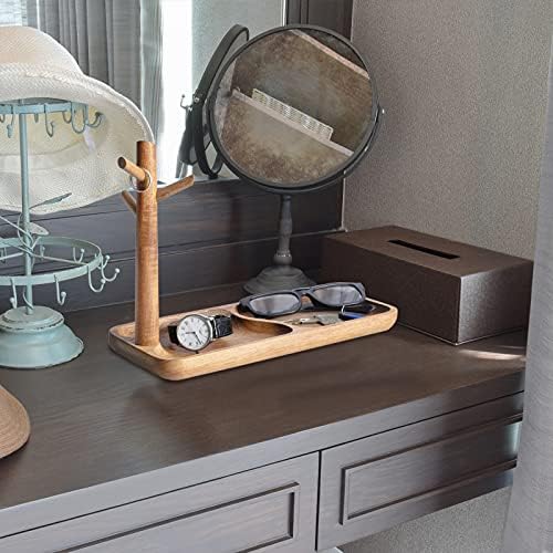 Wood Key Tray for Entryway Table, Jewelry Tray, Catchall Tray with 3 Stand Hanging Organizer, for Rings, Phone, Bracelets Watches - Image 5