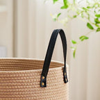 VIPOSCO 100L Tall Woven Rope Laundry Hamper, Leather Handles, Brown & Black - Image 3