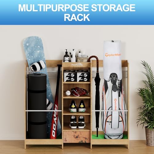 Golf Bag Storage Organizer Holds 2 Golf Bags for Garage - Wooden Rack - Image 4