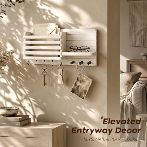 Rebee Vision Key Holder Wall Mount with Mail Slot for Hoom Decor, White - Image 4