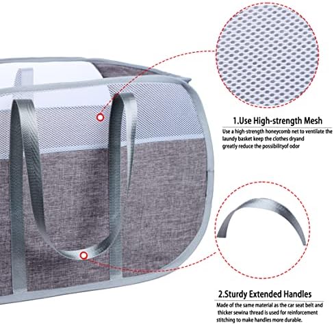 Pop Up Laundry Hamper，with Durable Handles collapsible laundry basket，Easy to Open and Fold for college Dorm,kids room，travel (blue+gray)… - Image 5