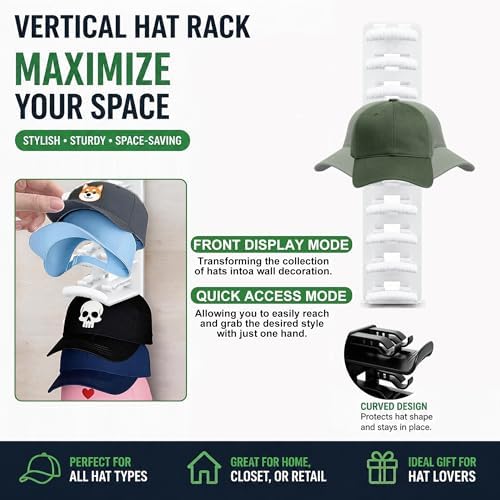 2 Pack Hat Organizer for Baseball Caps, Hats Rack for Wall | Space Saving Cap Holder for Closet Door, Bedroom, Entryway, Dorm, Home Improvement (White) - Image 6