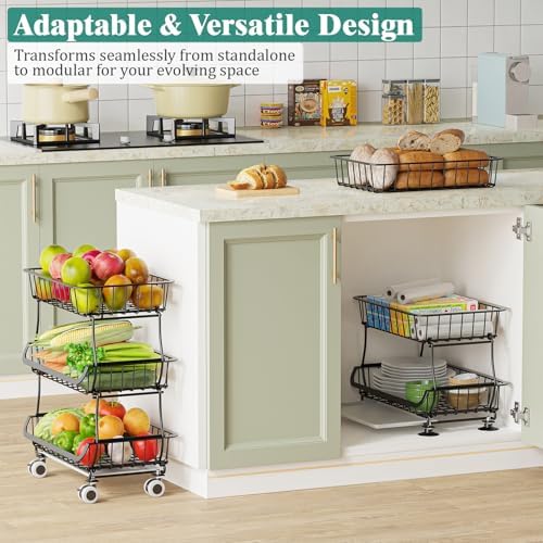 Giwil 3-Tier Rolling Pantry Organizers Fruit Vegetable Storage Basket Cart - Image 6