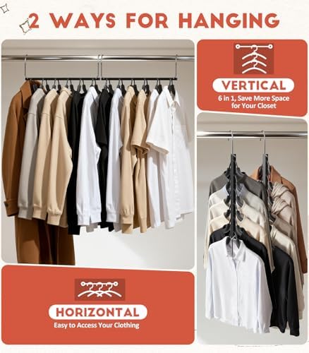 HUITEM Clothes Hangers Space Saving Hangers, 6 Tier Non Slip Shirt Hangers with Foam Padding, Space Saving Coat Hanger Closet Organizers and Storage for Shirts, Sweaters, T-Shirts, Jackets, 2 Pack - Image 3