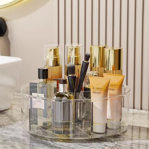 360° Rotating Makeup Organizer 11.5" Clear Turntable Lazy Susan Organizer for Vanity, Bathroom Counter, Pantry, Cabinet, Spinning Cosmetic Storage Holder with 5 Dividers for Skincare, Makeup Brushes - Image 5