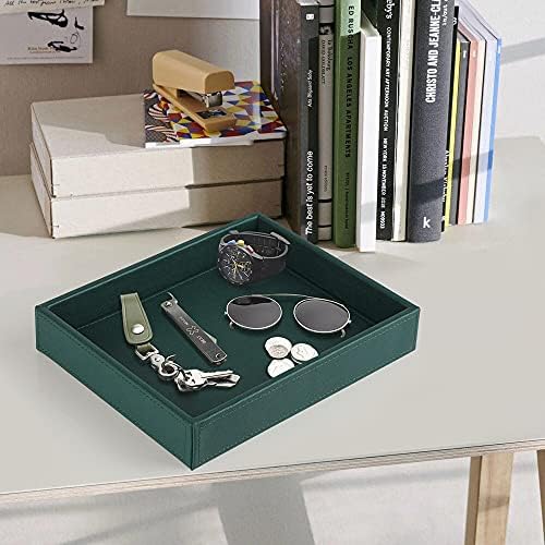 HofferRuffer Faux Leather Decorative Tray, Elegant Desktop Storage Organizer, Decorative Catchall Perfume Tray, Nightstand or Dresser Vanity Tray Organizer, 10.2 x 8.4 x 1.8 inches (Dark Green) - Image 5