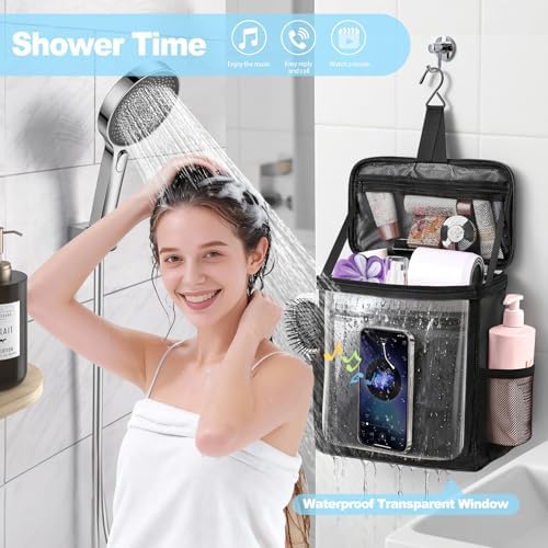 Hanging Shower Caddy Portable, Travel Toiletry Bag for Men & Women, Large Capacity with Hook,Dorm Room Essentials With Waterproof Phone Compartment, for Bathroom, Picnic, Gym, Travel(Black) - Image 3