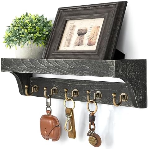Rebee Vision Key Holder Wall Mount with 5 Hooks for Home Decor, Old Black by REBEEVISION