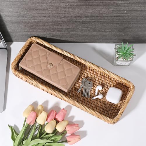 Hipiwe 15.8" Rattan Bathroom Basket Tray for Long Back of Toilet Tank Top - Image 7