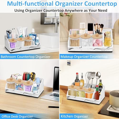 Marble Toothbrush Holder for Bathroom Organizer Countertop, Toothbrush Organizer with 3PCS Qtip Holder Dispenser, Toothbrush and Toothpaste Holder for Bathroom Counter Organization Storage Vanity - Image 7