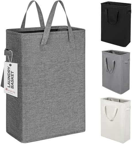 ZJL Narrow Laundry Hamper, Skinny Laundry Basket, 45L Dark Grey, 24" by ZeroJetLag