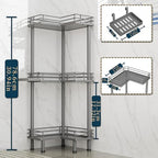 Consumest Corner Shower Caddy Standing - 3-Tier Stainless Steel Shower Organizer with Soap Holder and 4 Hooks, Large Capacity Corner Shelf Stand for Bathroom, Rest Room, Grey - Image 5