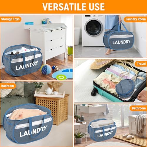 Collapsible Laundry Baskets, Foldable Laundry Basket with Dual Handles, Tear-proof Dirty Clothes Hampers for Laundry, Easy to Carry Pop Up Hamper for Bedroom, Bathroom, Dorm, Laundry Room Blue - Image 7