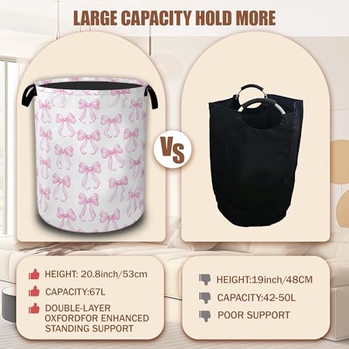 Pink Bow Laundry Hamper,Laundry Baskets,Waterproof Oxford Cloth Toy Storage for Bedroom,Bathroom,Nursery,16x20.8 Inch - Image 4
