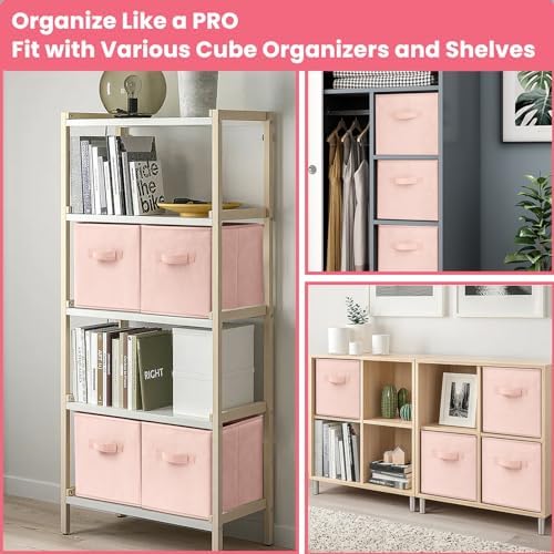Criusia Storage Cubes- 11 Inch Cube Storage Bins for Organizing Shelves - Nursery Closet Organization Bins for Clothes Blanket - 10 Pack Collapsible Decorative Storage Box for Magazines (Pink) - Image 4