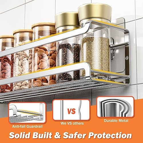 Bunoxea Spice Rack Wall Mounted 4 Pack, Chrome,For Spice Jars & Seasonings - Image 4