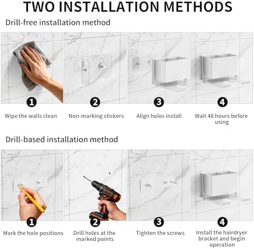Hair Dryer Holder Wall Mount Metal Hair Tool Organizer Self Adhesive/Screw - Image 5