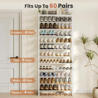12 Tier Shoe Rack Organizer for 48-60 Pairs, Tall Metal Shoe Storage Shelf with Wood Top, Adjustable Boot Space, Narrow Design for Entryway Closet, White - Image 4